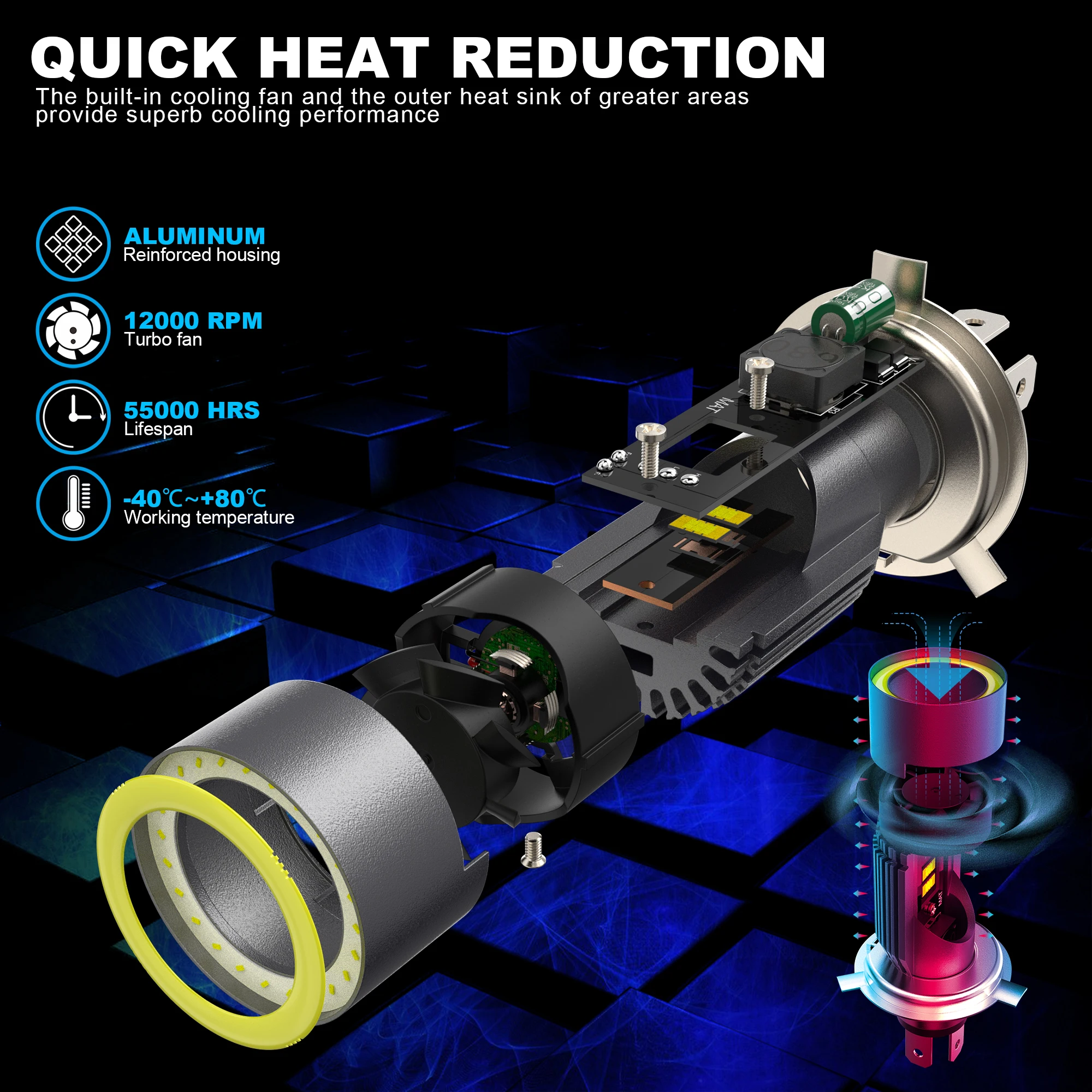 BEAMFLY 30 واط LED مصباح أضاءه أمامي H4 خمسة ألوان خاتم هالة HS1 P43T التوصيل والتشغيل EyeSuper 6000 كيلو Csp التوصيل والتشغيل مصباح دراجة نارية 1 قطعة