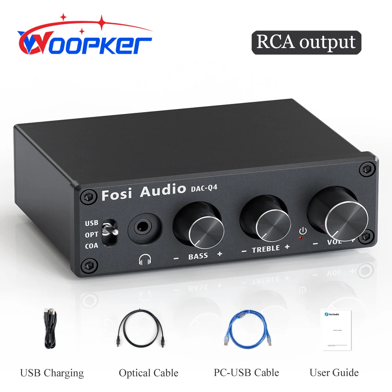 

Woopker Q4 Mini Stereo Sound USB DAC with Headphone Amplifier Audio Converter Adapter Suitable for Home/Desk/Active Speaker