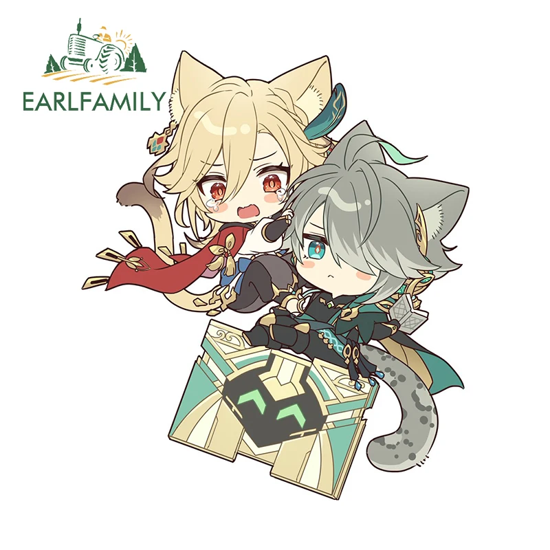 EARLFAMILY 13cm X 11.2cm for Alhaitham Kaveh Chibi Cute Cat Car Stickers Simple Anime Decals Vinyl Car Wrap Graffiti Caravan