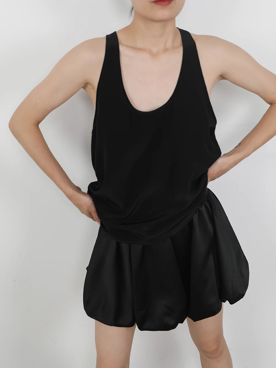 

JUZININE Silk Loose Svel Women's Tank Top Street Sle Pure Color Summer Faion Casual Wear Outerwear