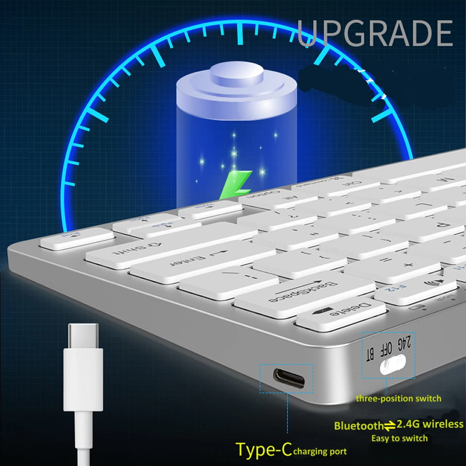 Tastiera Bluetooth Wireless spagna/Russia/ebraico 2.4G per iPad MacBook Phone Tablet Smart TV tastiera Wireless ricaricabile