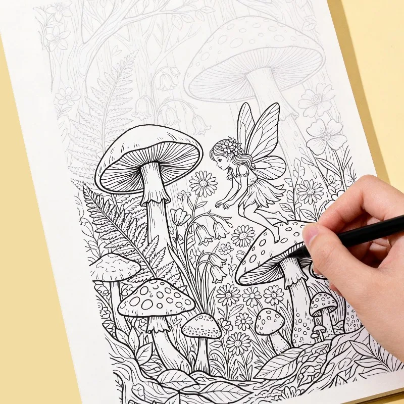 One Adult Decompression Hand Drawn Graffiti Book, Forest Elf Fairy Coloring Book, Art Drawing Line Imitation Book, 24 Patterns
