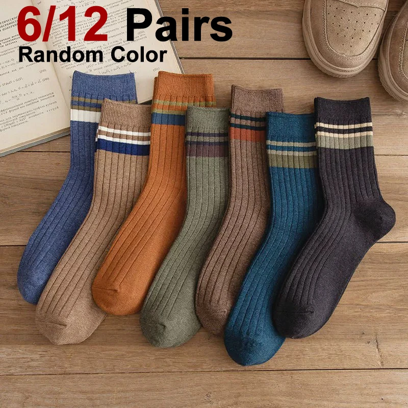 6/12 คู่ Unisex สีทึบลายกลางถุงเท้า Breathable เหงื่อดูดซับกลิ่นนุ่มสบายคู่สบายๆถุงเท้า