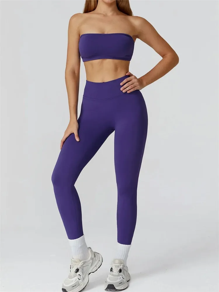 Women Seamless Yoga Set Hollow Back Sports Bra High Waist Leggings Running Workout Outfit Fitness Gym Active Wear Clothes