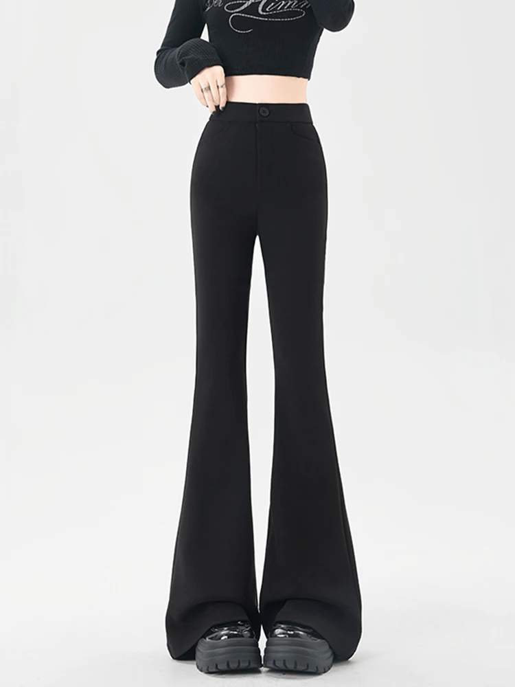 

Корейские женские брюки с высокой талией, слегка расклешенные, однотонные, повседневные, весенняя новинка, длинные брюки