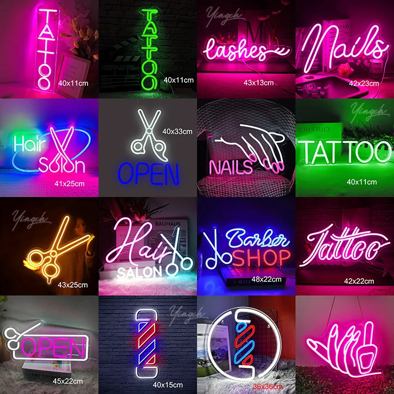 

Barber Shop Neon Sign Light LED Letter Hair Salon Nails Lashes Business Neon Store Name Neon Logo Scissors Open Decoration Lamp