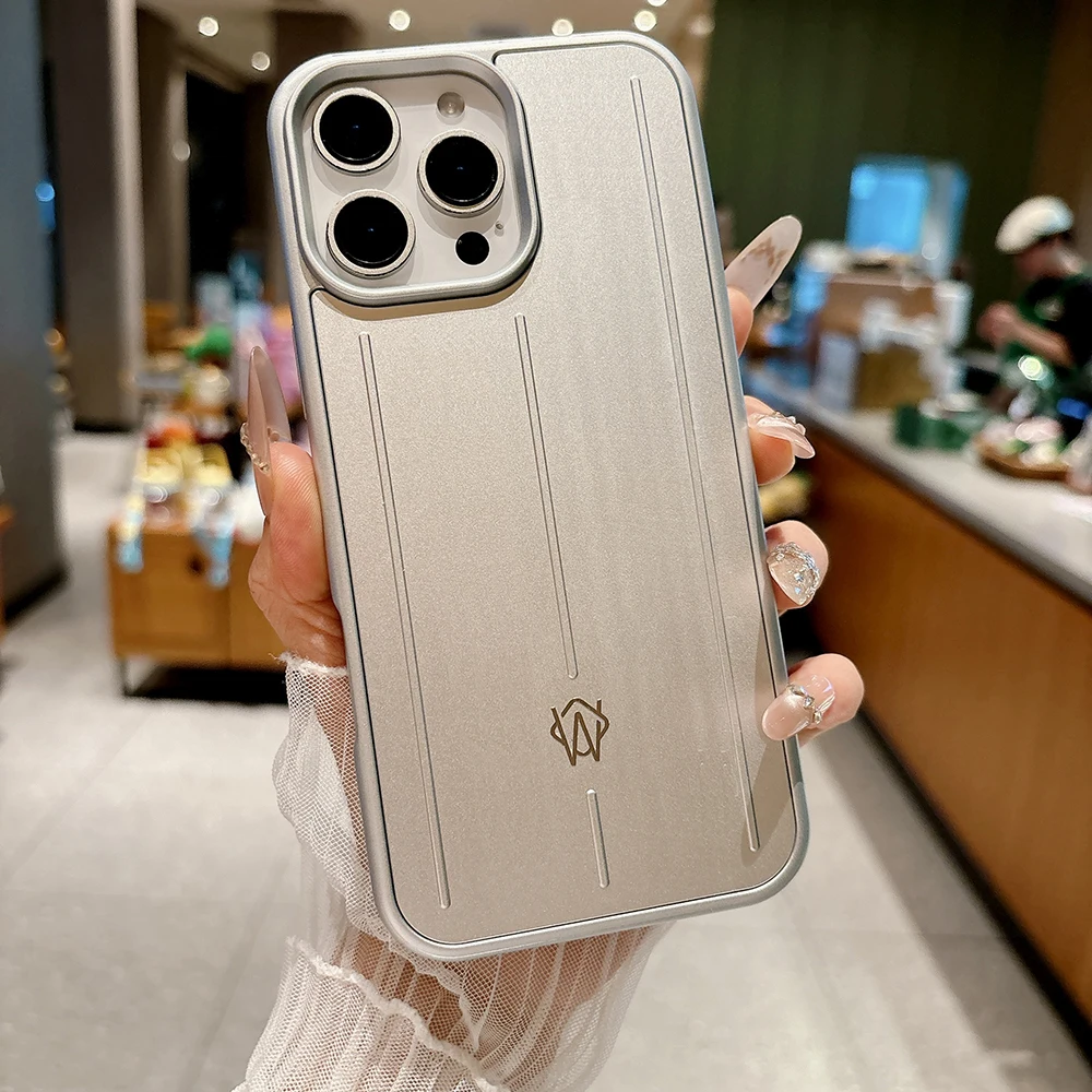 Luxuriöses Business-Gepäck Aluminiumlegierung Handyhülle für iPhone 17 16 15 14 Pro Max 3D Koffer-Streifen-Rückseite mit Geschenkbox