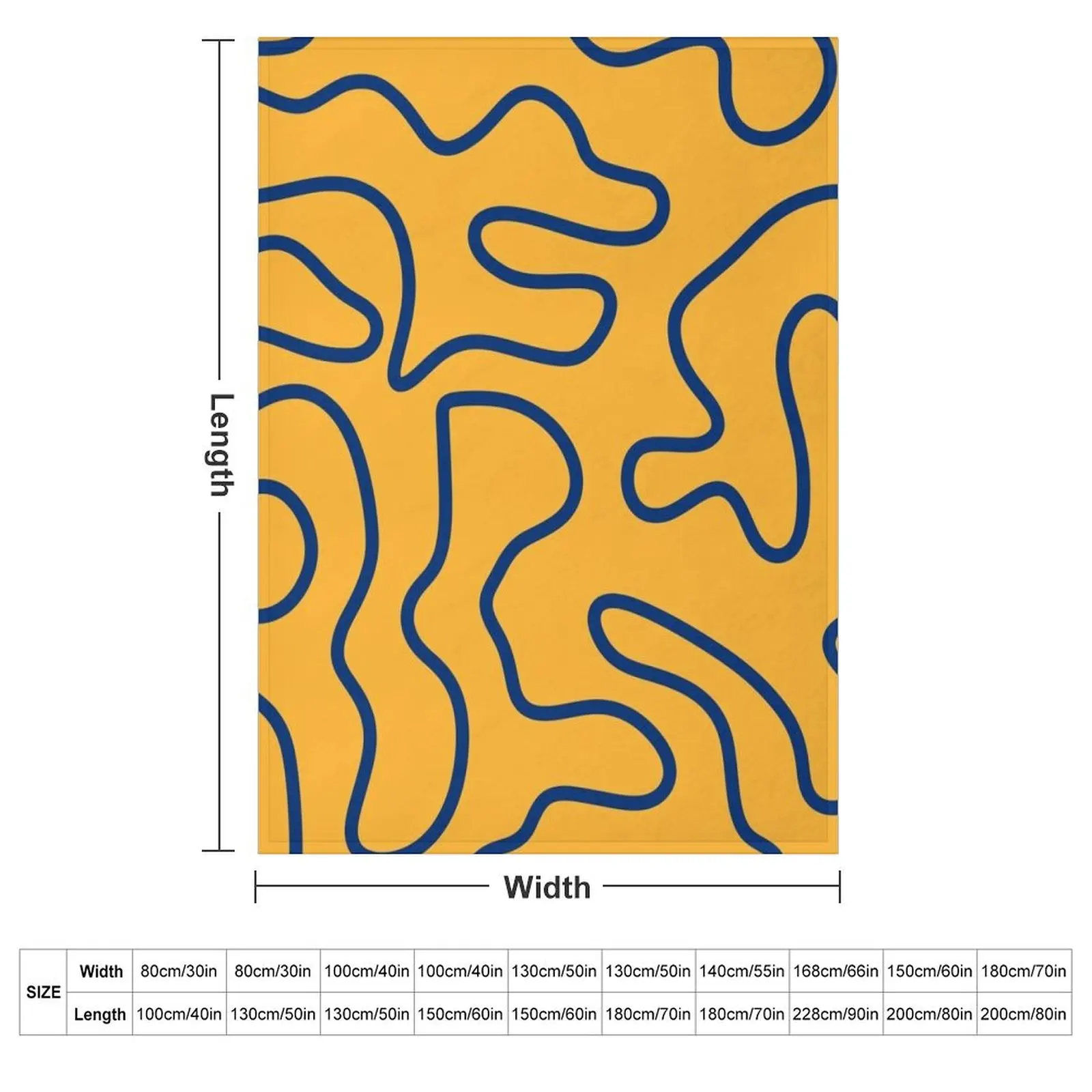 Squiggle Maze Minimalist Abstract Pattern in Navy Blue and Mustard Yellow Throw Blanket