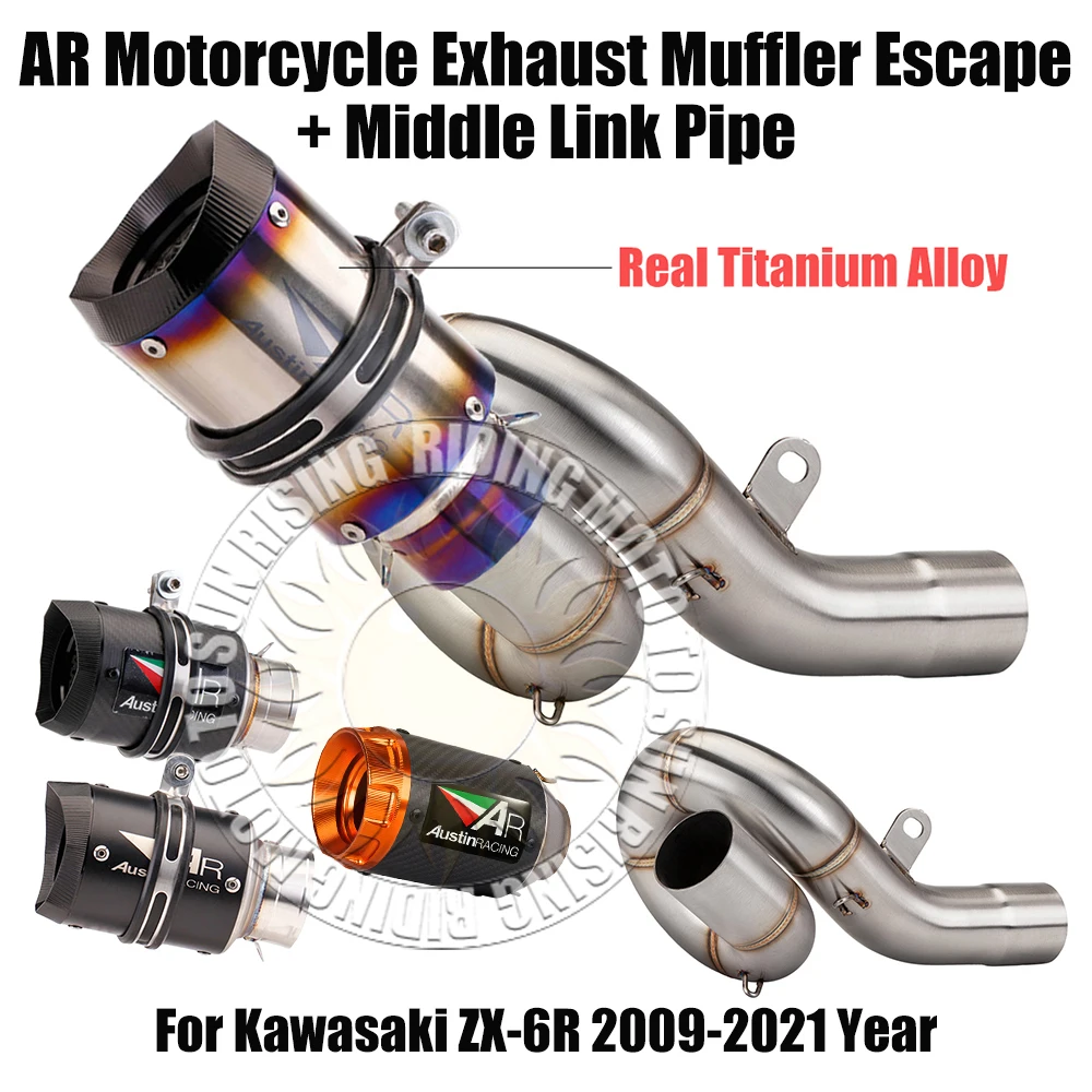 

Stainless Steel Motorcycle AR Exhaust Muffler Escape＆Middle Link Pipe for Kawasaki ZX6R 2009-2021 Exhaust Performance Upgrade