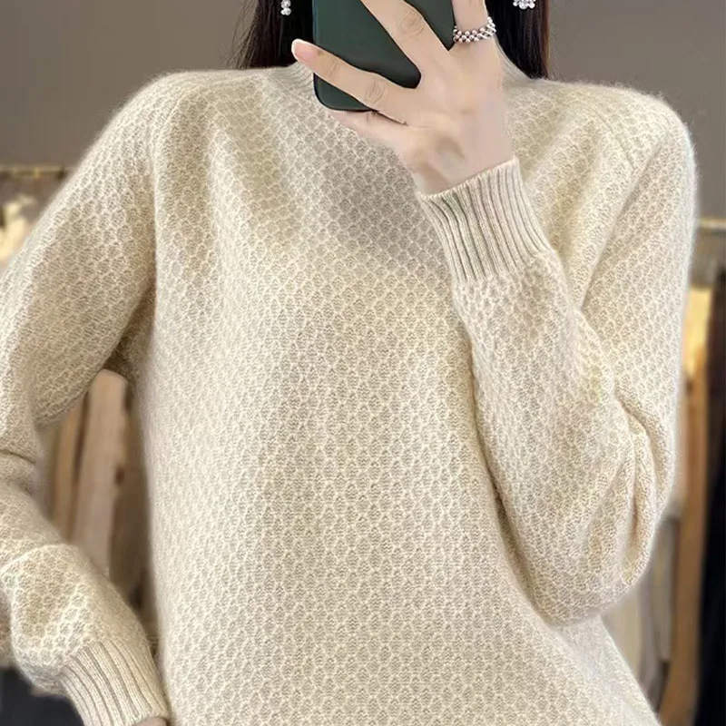 

Women 100% Merino Wool Sweater O-Neck Long Sleeve Cashmere Knitwear Pullover Aliselect Fashion Autumn Winter Clothing Tops