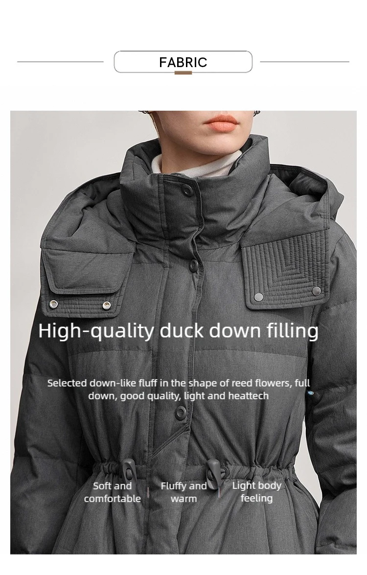 AMII Down Jacket 2025 Winter New Casual Warm Solid Color Hooded Straight Long Down Coat Zipper Long Sleeves Women's Top 12544149