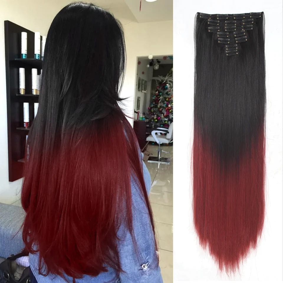 

Синтетические прямые заколки LUPU для наращивания волос, черные, красные, 24 дюйма, 7 шт., длинные прямые шиньоны для женщин, детей, девочек, косплей