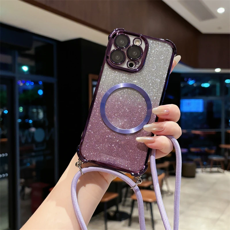 Bling Magnetic Phone Case For Redmi K60 Ultra K60e K60 Pro K50 Pro K40S K40 Luxury Crossbody Lanyard Funda