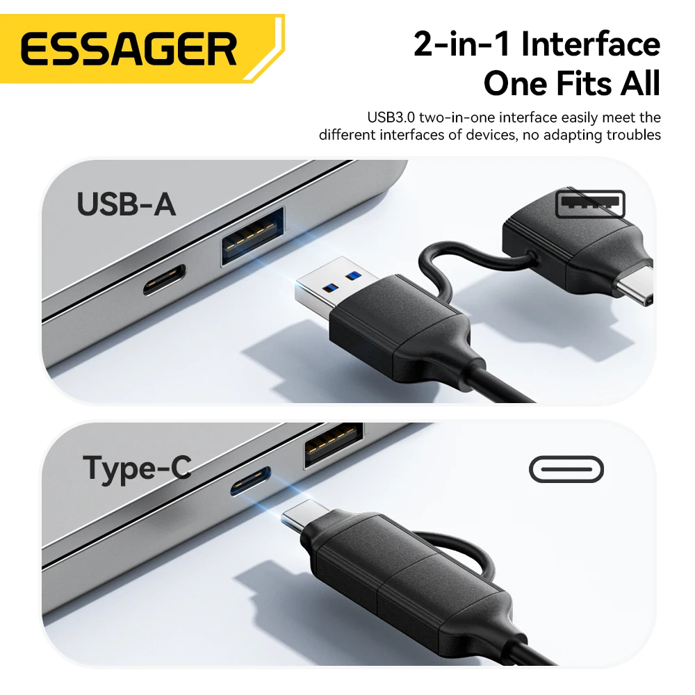 Essager 2 في 1 SATA إلى USB 3.0/Type-C محول USB-C USB3.0 محول القرص الصلب لمحرك الأقراص الصلبة SSD الخارجي 2.5 بوصة للكمبيوتر الشخصي