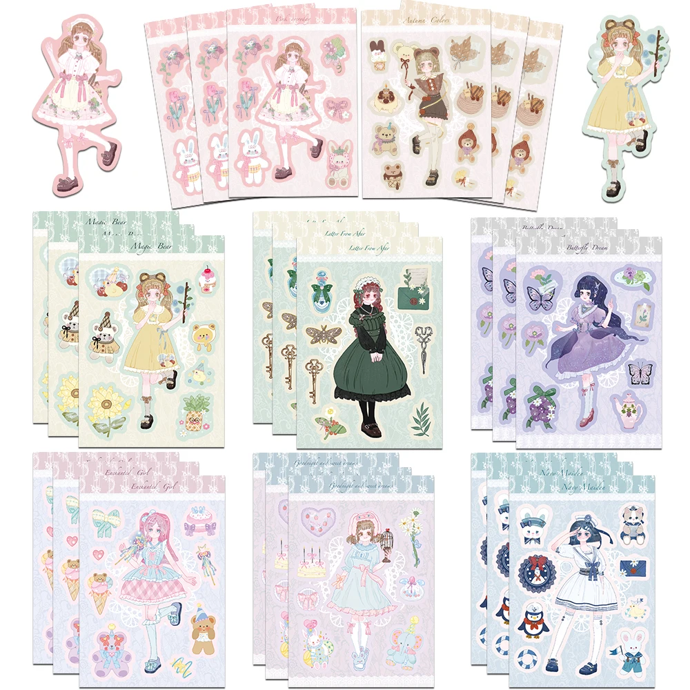 

8/16Sheets Cartoon Girl Series Collage Stickers Graffiti Decals for Laptop Luggage Skateboard Diary Waterproof Sticker Girl Toy﻿