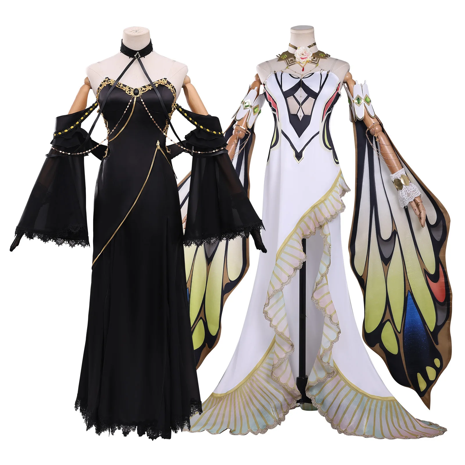 

Code Geass CC C.C. Cosplay Costume Black Lace Butterfly Long Dress Sexy Gown Set with Wig Women Anime Roleplay Full Outfit