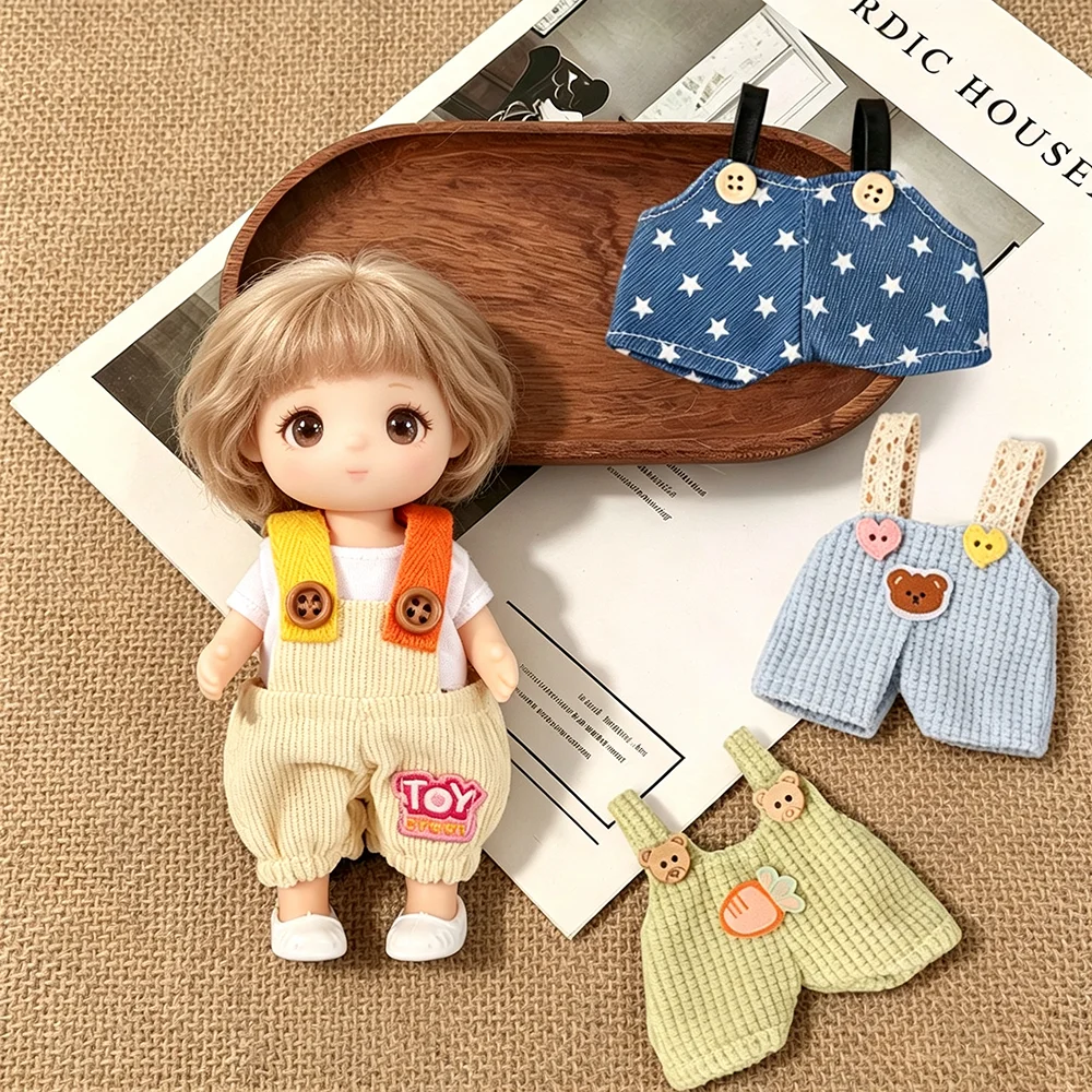 Doll Suspender Pants Cute Bear Rabbit Star Carrot Pattern Overalls Handmade Fabric Trousers For Doll Dress Up Accessories