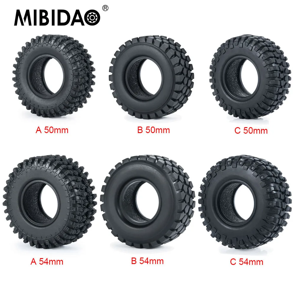 MIBIDAO 4Pcs 1.0inch Soft Rubber Wheel Tires for Axial SCX24 Deadbolt Chevrolet Wrangler Gladiator Bronco 1/24 RC Crawler Car