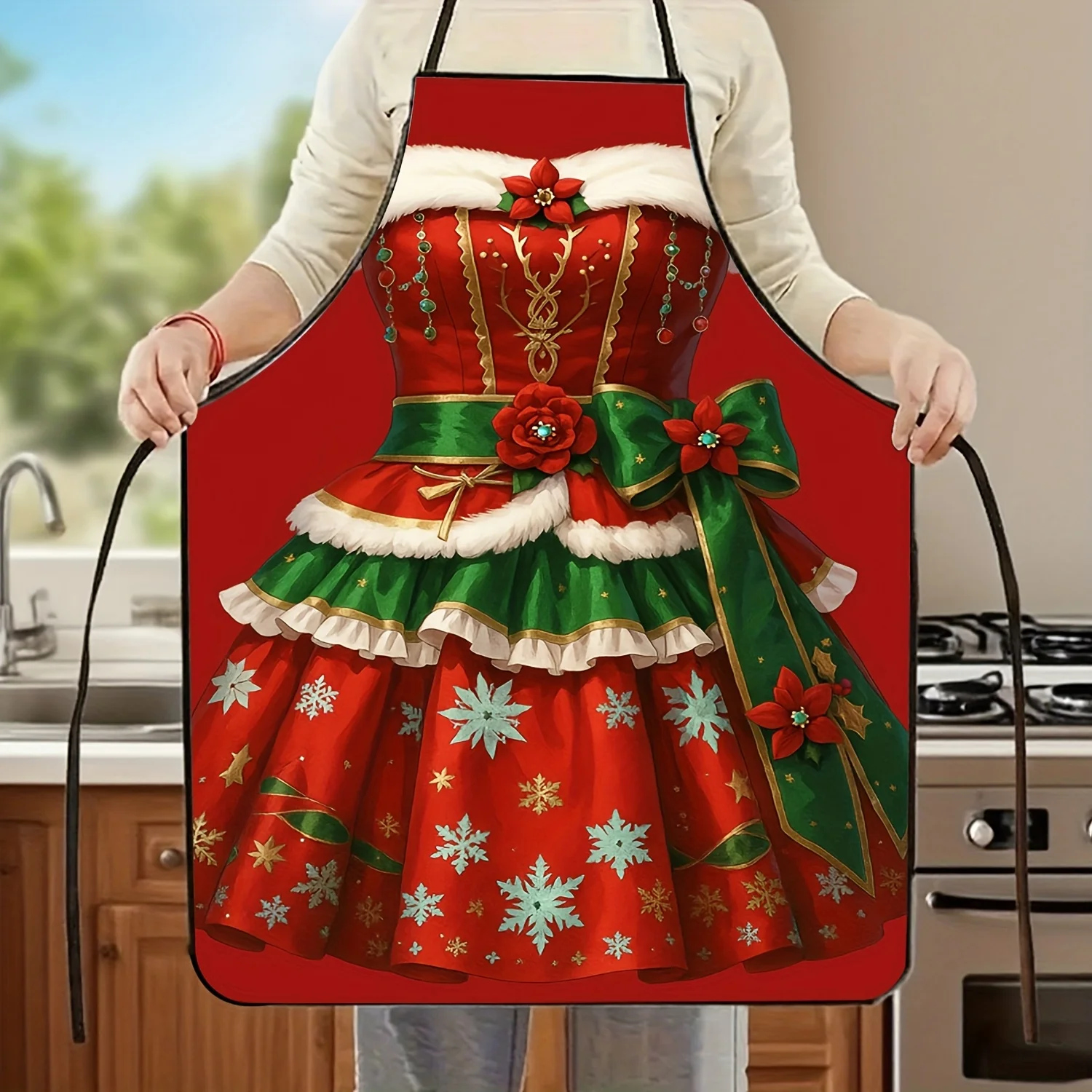 1pc Christmas Apron Dress – suitable for kitchen cooking, outdoor BBQ, party dressing, and holiday events,