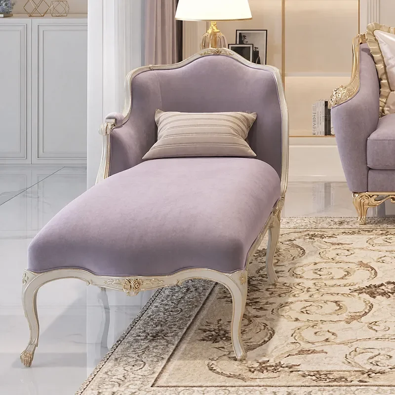 Wood Carved Flower Chaise Lounge Classical Villa Bedroom Pink Princess Recliner Sofa Elegant Concubine Couch for Home Decor