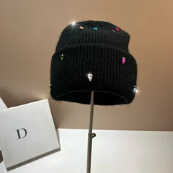 Winter Rabbit Hair Knitted Hat Bow Rhinodrill Warm Woolen Cap Russian Earwarmers Women Men Outdoor Exercise M511