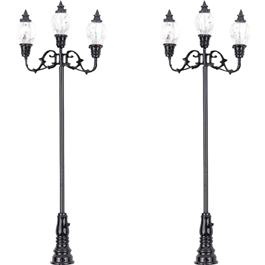 2 Pcs Model Garden Light Street Lamppost Miniature Lights Models Stainless Steel Plus Abs for DIY Ornament Child