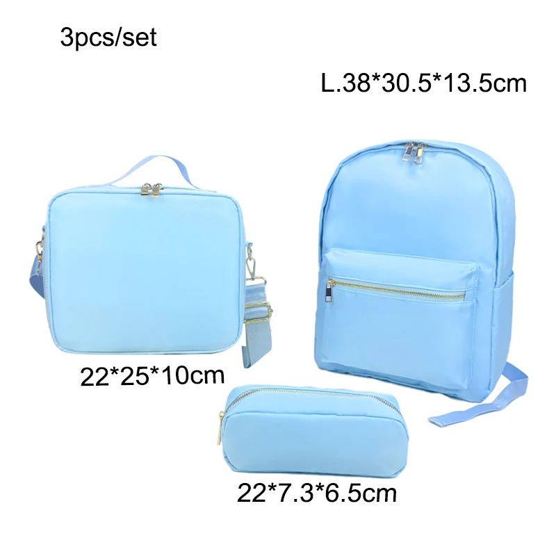 Nylon waterproof student backpack Large capacity schoolbag lunch bag pen bag combination 3-piece storagebag bento box can be DIY