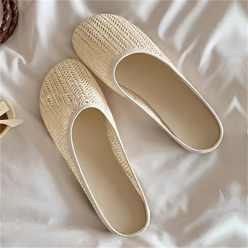 

Aneikeh 2025 Summer Fashion Weave Designer Round Toe Women Flat Slippers Casual Comfortable Slip-On Mule Shoes Zapatos Mujer