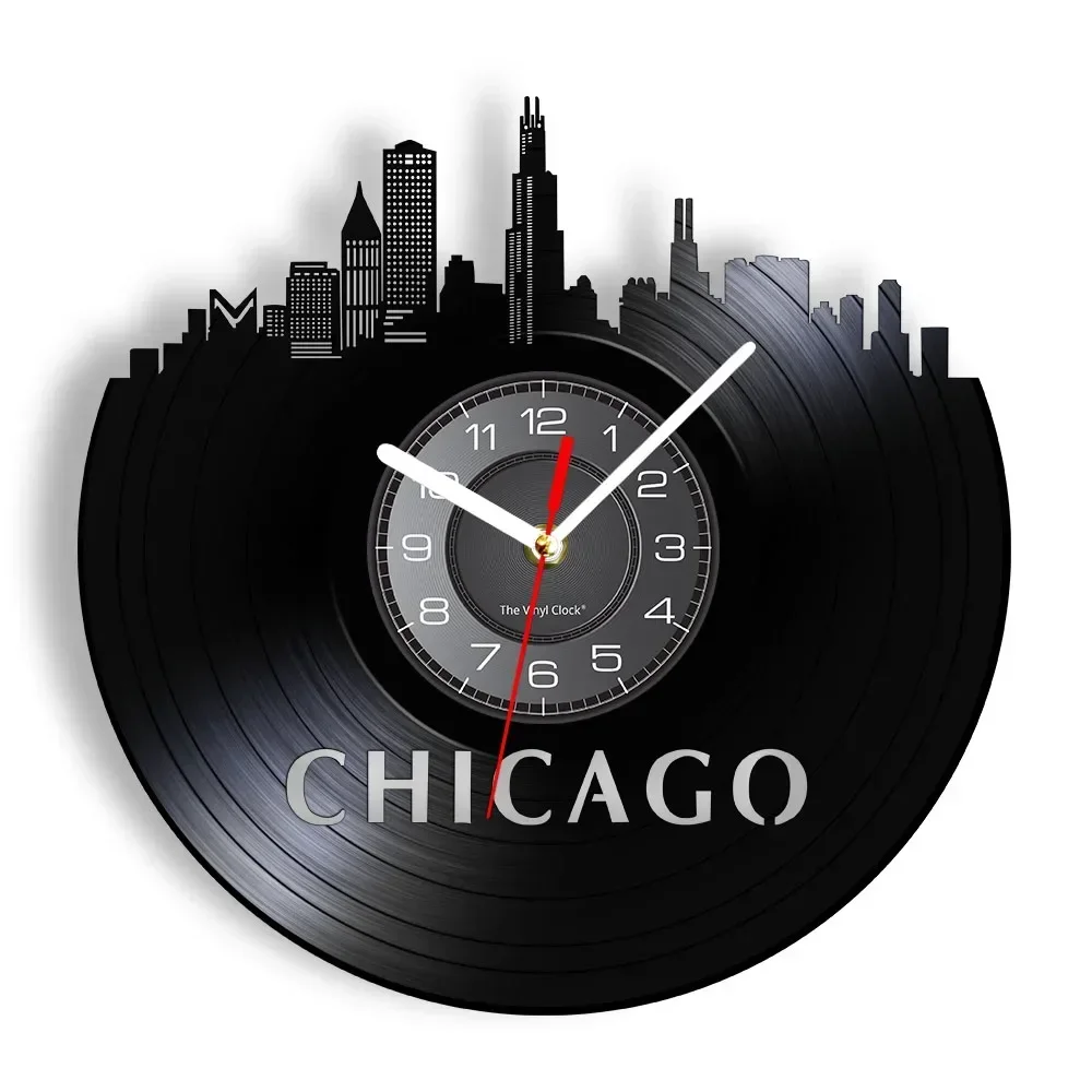 Chicago Illinois Skyline Wall Clock Chicago City Vinyl Record Clock USA Skyline Vinyl Record Wall Art Tourism Minimalist Gift