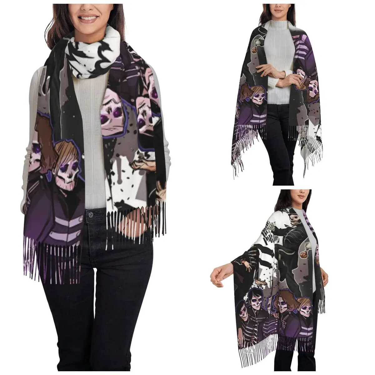 My Chemical Romance Shawl Wrap for Ladies Winter Warm Large Long Scarf The Black Parade Music Pashmina Tassel Scarves