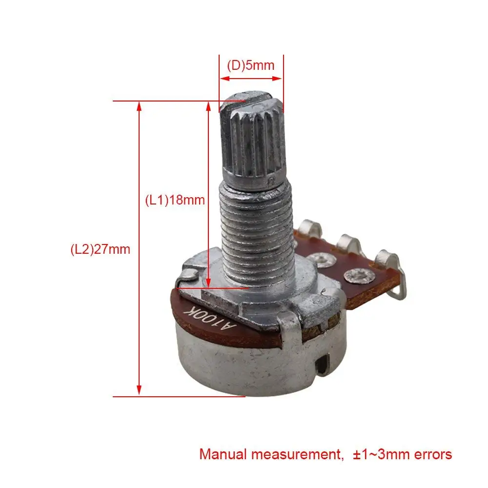 A100K Electric Guitar Control Potentiometer Diameter 18mm Shaft Pack of 10