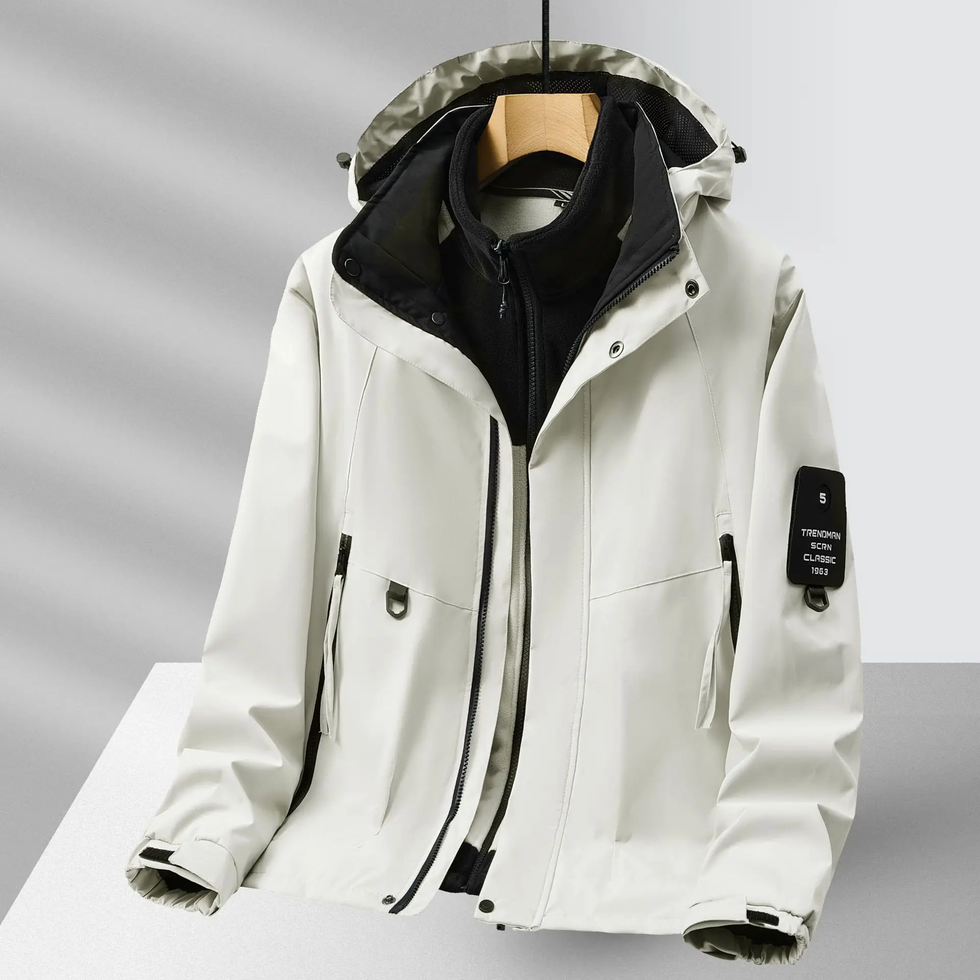 Autumn New Plus Versatile Casual Hooded Business Men's Large Size Two-Piece Set Jacket Top