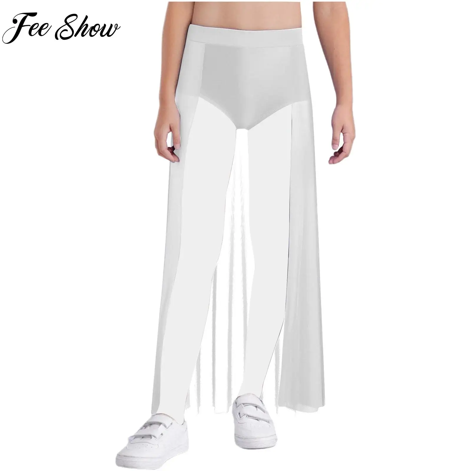 

Kids Lyrical Skirt Dance Open Front Skirt Teen Girl's Built-in Briefs Ankle Length Skirts Gymnastics Ballet Modern Dancewear