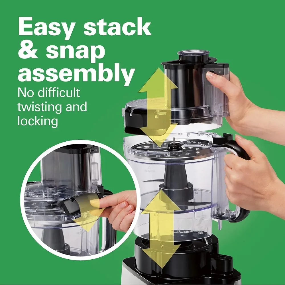 เครื่องเตรียมอาหารแบบ Stack & Snap และเครื่องบดสับผัก, ปลอดสาร BPA, ใบมีดสแตนเลส, ชาม 12 ถ้วย, มอเตอร์ 450 วัตต์ 2 สปีด, สีดํา