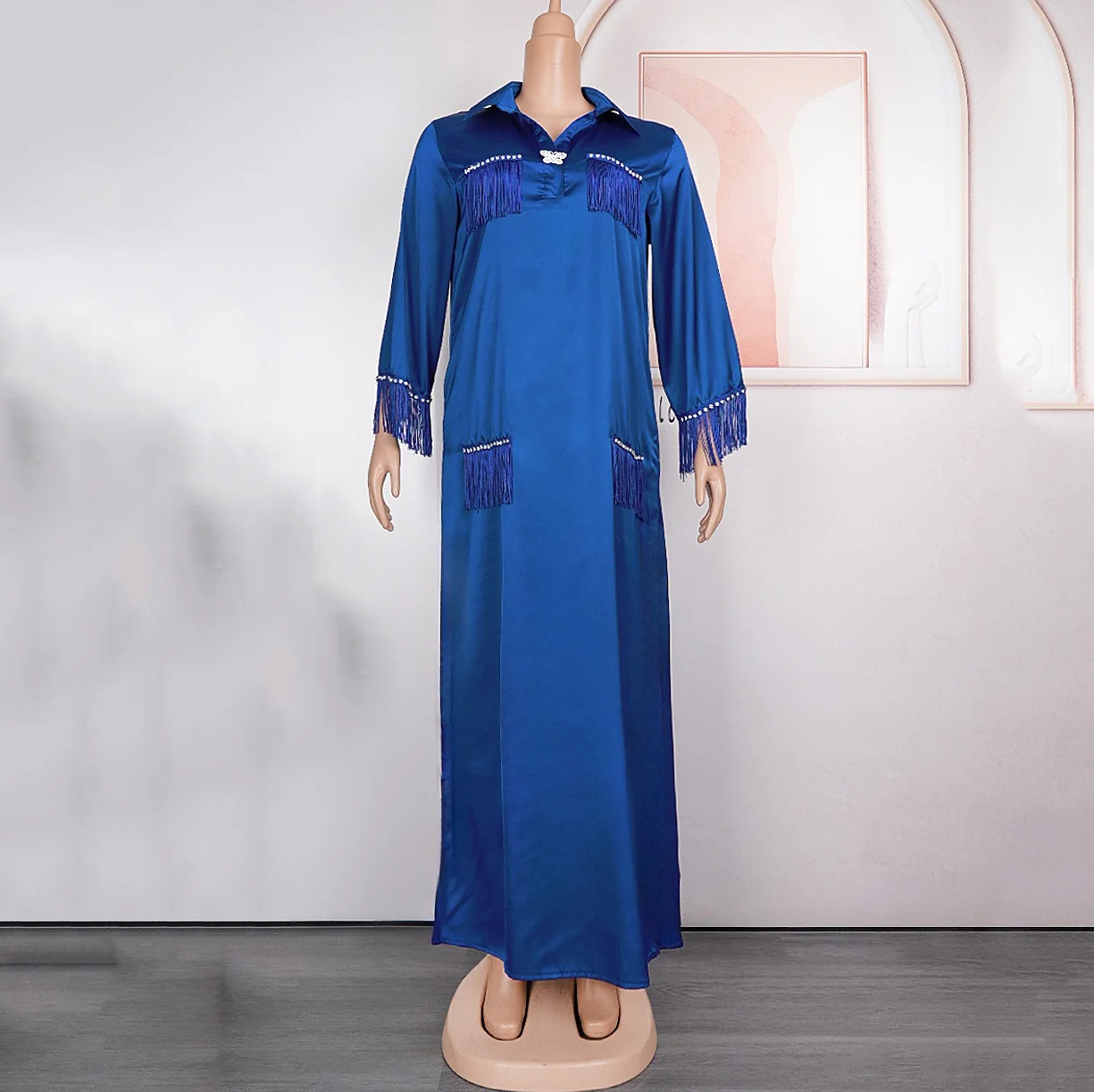 Fashion African Dresses Loose Turn Down Collar Full Sleeve Straight Floor Length Elegant Party Dinner Turkey Vestidos Customized