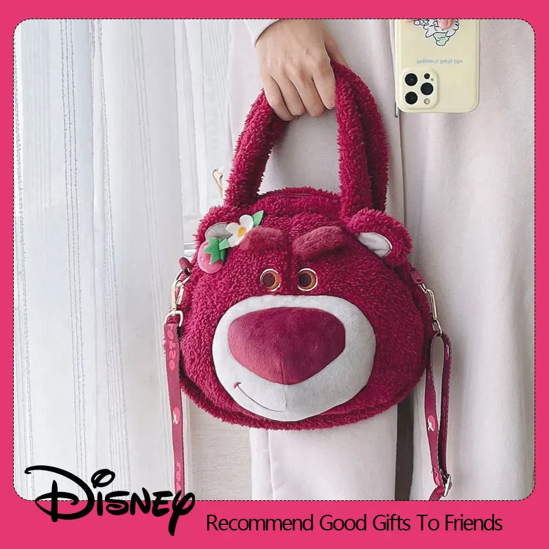 Disney Lotso Kawaii Strawberry Bear Stuffed Toys Cartoon&Cute Backpack School Bag Crossbody Bag Shoulder Bag Gift For Kids Girl