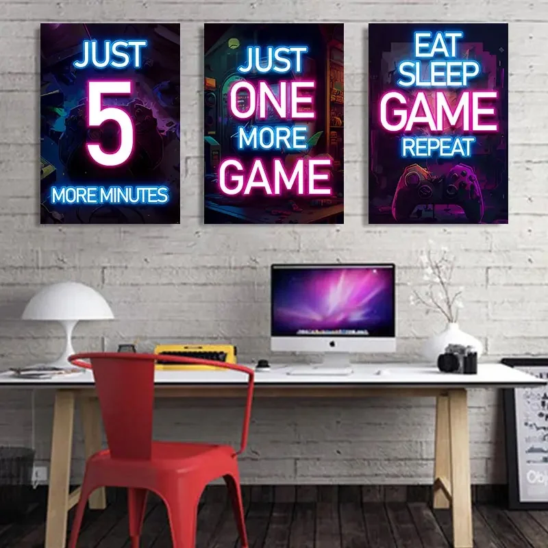 Gaming Room Decoration Posters Wall Art Gamepad Video Game Canvas Painting Playroom Neon Pictures for Gamer Boy Bedroom Decor