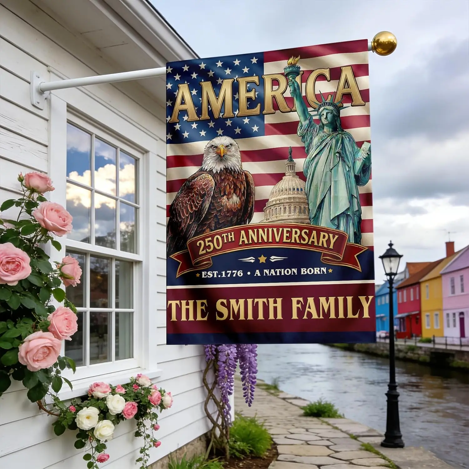 Custom 250 Anniversary USA Garden Flag with Family Name, American Patriotic Eagle & Statue of Liberty Banner for Outside AAM - view 6