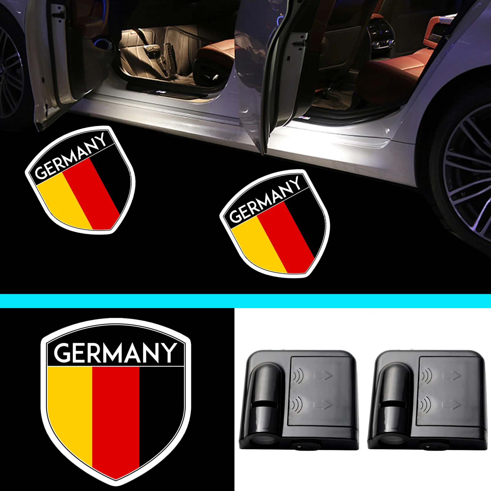 

Автомобиль с немецким и государственным флагом Германии, 2 шт., беспроводной инфракрасный датчик, светодиодный проектор с призраком и тенью