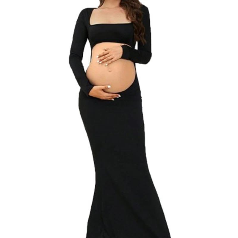 2024 Autumn Maternity Dress Backless Expose Belly Fishtail Dress for Pregnant Women Fashion Sexy Temperament floor-length Dress