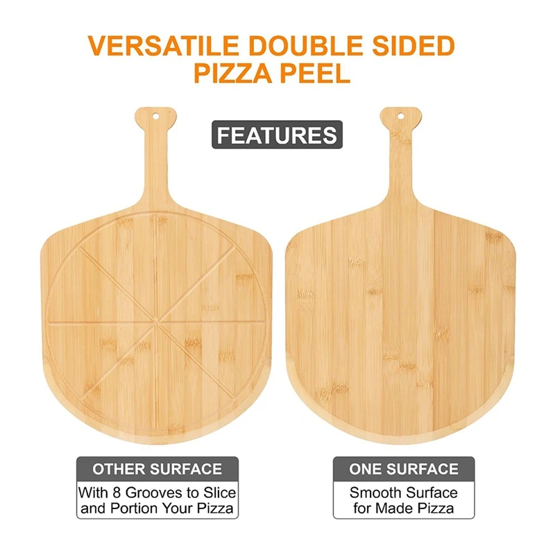 12 Inch Pizza Peel, Double-Sided Use Pizza Cutting Board With 8 Slice Grooves For Pizza, Bread, Cheese