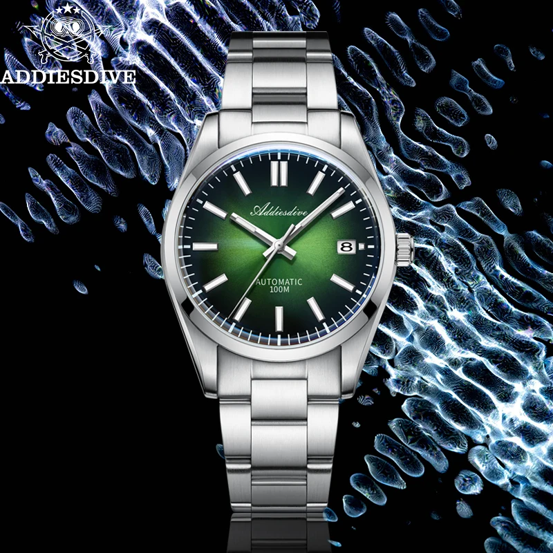 ADDIESDIVE Watch New AD2071 Sappire NH35 Automatic Watches Gradient Green Dial Super Luminous Waterproof Mechanical Men's Watch