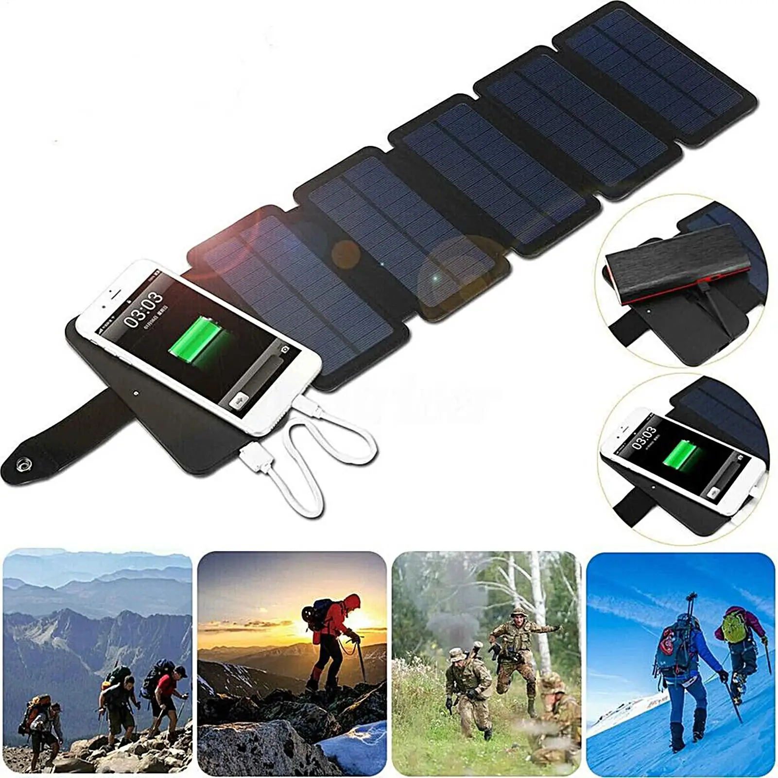 

Solar Panel Charger Portable Waterproof Cellphone Charging Panel Folding USB Device Charger For Home Outdoor Car RV Hiking