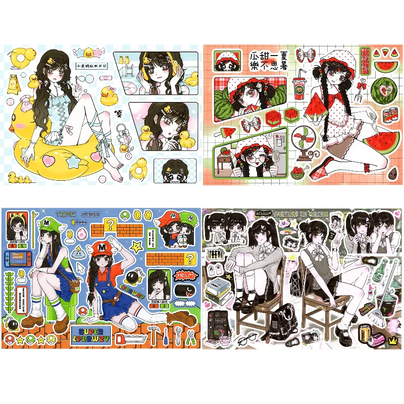 Fun Girl Stickers Watermelon Duck Game Series Cartoon Stickers Handbook Cute Material for Scrapbooking DIY Crafts