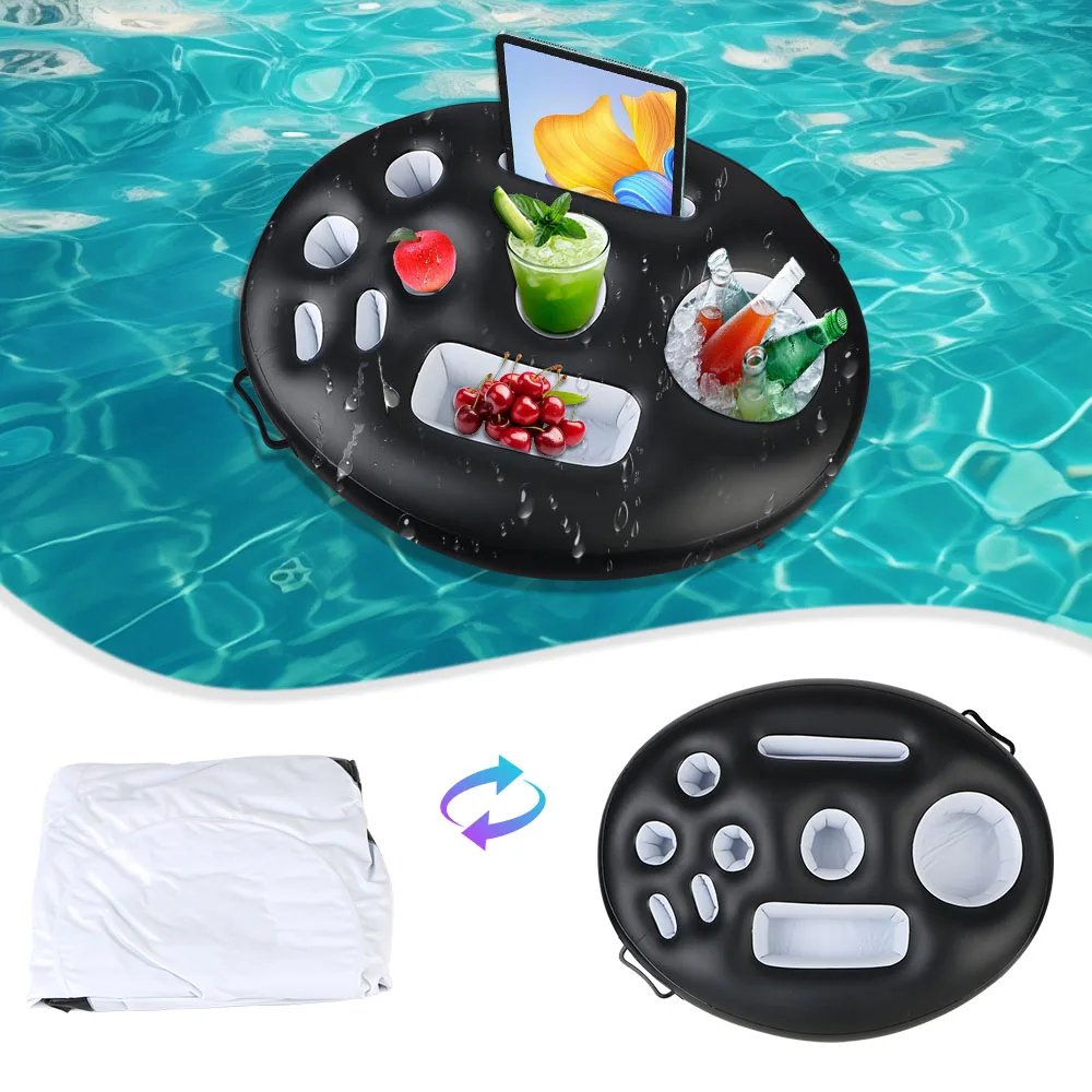 

Inflatable Cup Holder 8/9 Holes Portable Beer Holder Floating Drink Tray Buffet Serving Bar Beverage, Fruit, Tablet, Cell Phone