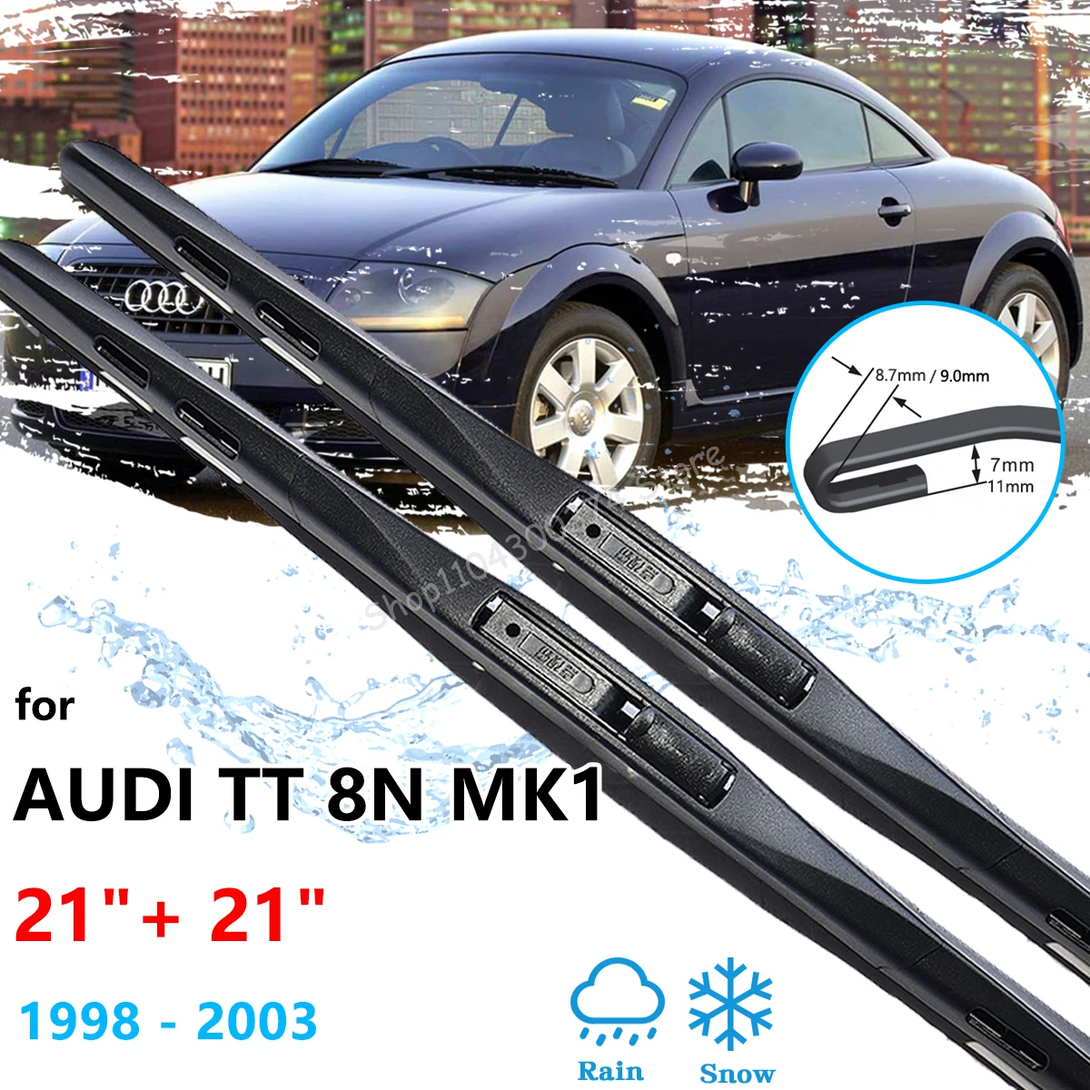 

2x For Audi TT 8N MK1 1998~2003 Front Wiper Blades Brushes Window Windscreen Windshield Rubber Washers U J Hook Car Accessories