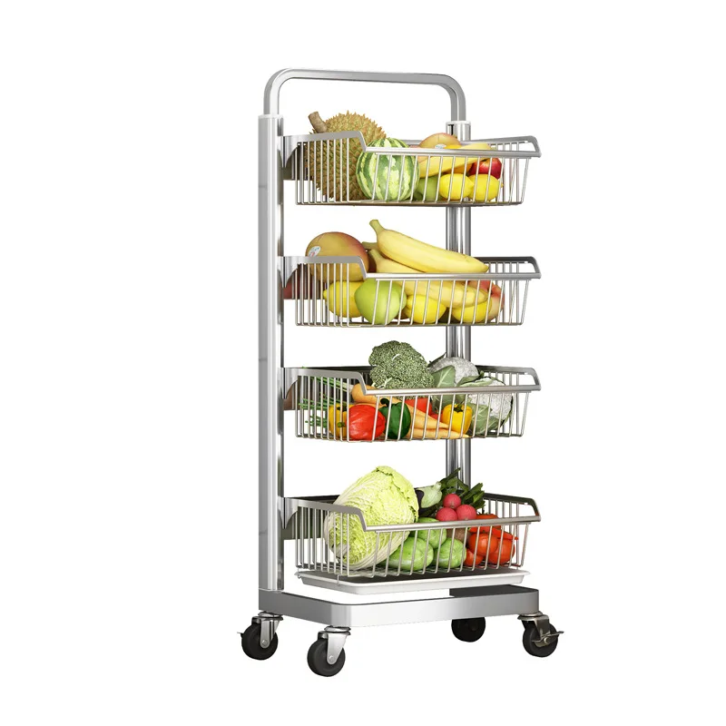 

Multi Level Kitchen Cabinets Vegetable Storage Racks Wheeled Removable Fruit and Vegetable Basket Pot Rack Storage Racks