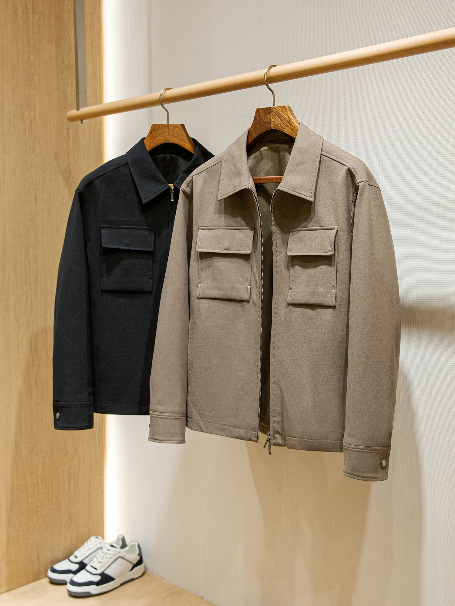 

Italian Sle Flannel Wool Blend Fabric LP Spring Men's Busin Casual Collar Jaet Coat Thin Long Sve Stand Fit