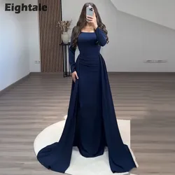 Eightale Navy Blue Evening Dress for Wedding Party Long Sleeve Strecthy Prom Gown Customized Celebrity Dress abendkleid