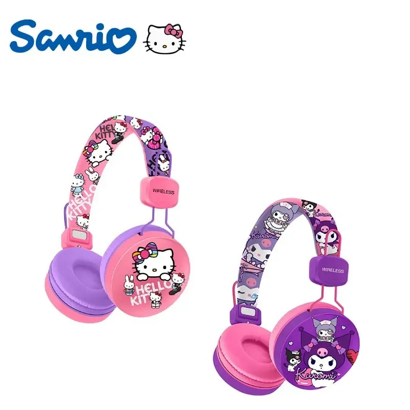 Sanrio Kuromi Bluetooth Headphones Music Headset Hello Kitty HIFI Stereo Sound Cartoon Gaming Over Ear Headphone MF601 with Mic